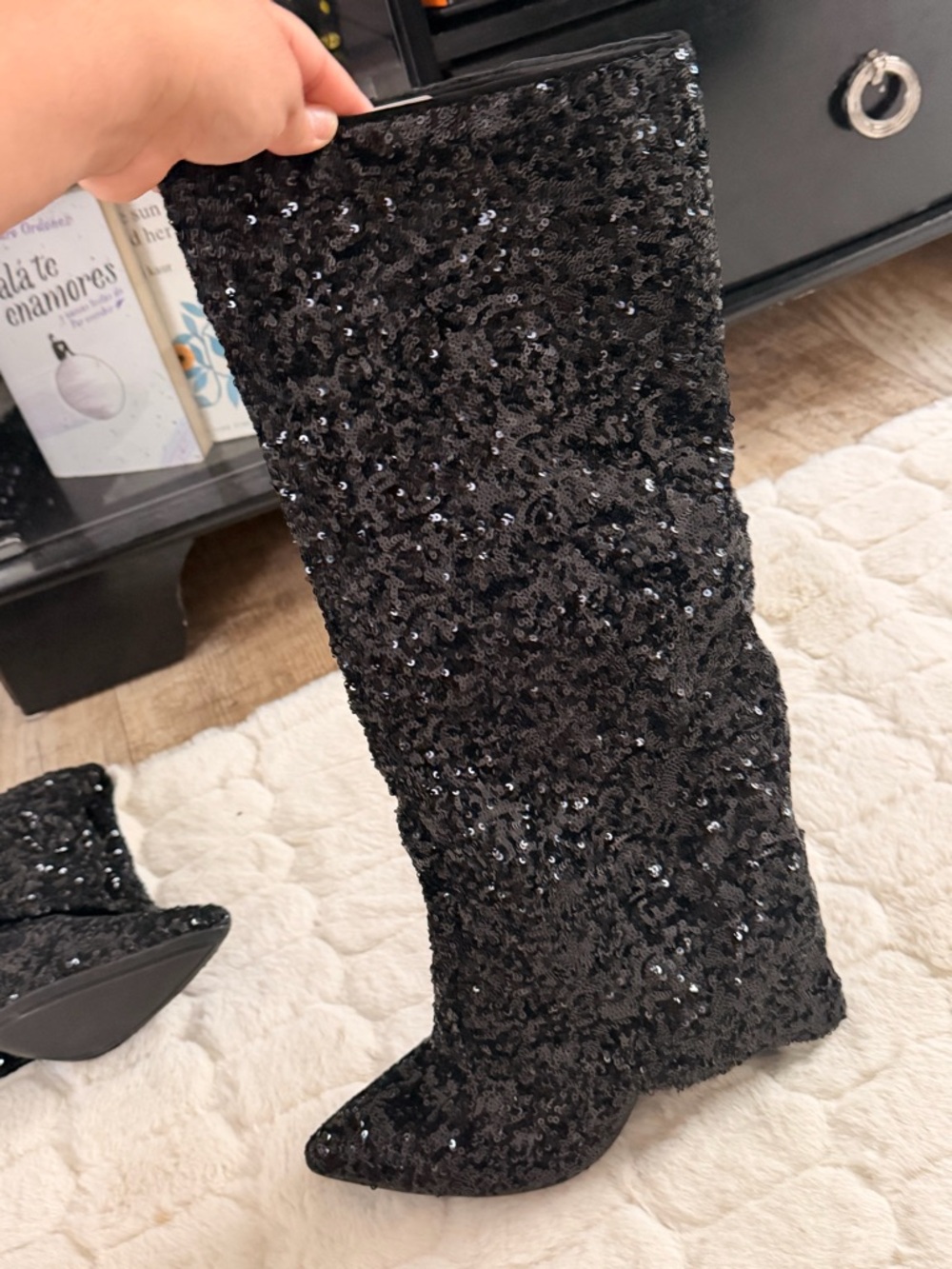Women's Over-the-Knee Sequin Boots - Black